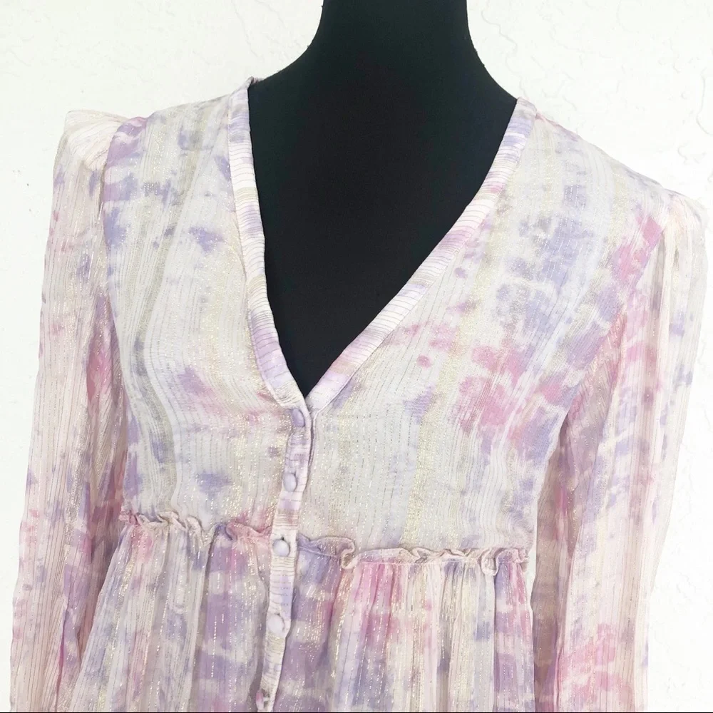 Rococo Sand Etre Metallic Maxi Dress Pink Resort Long Sleeve Womens Size Small